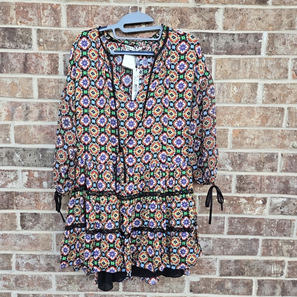 ALICE AND OLIVIA Arnette Lace-trimmed Printed Crepe De Chine Mini Dress Sz M - Picture 4 of 7